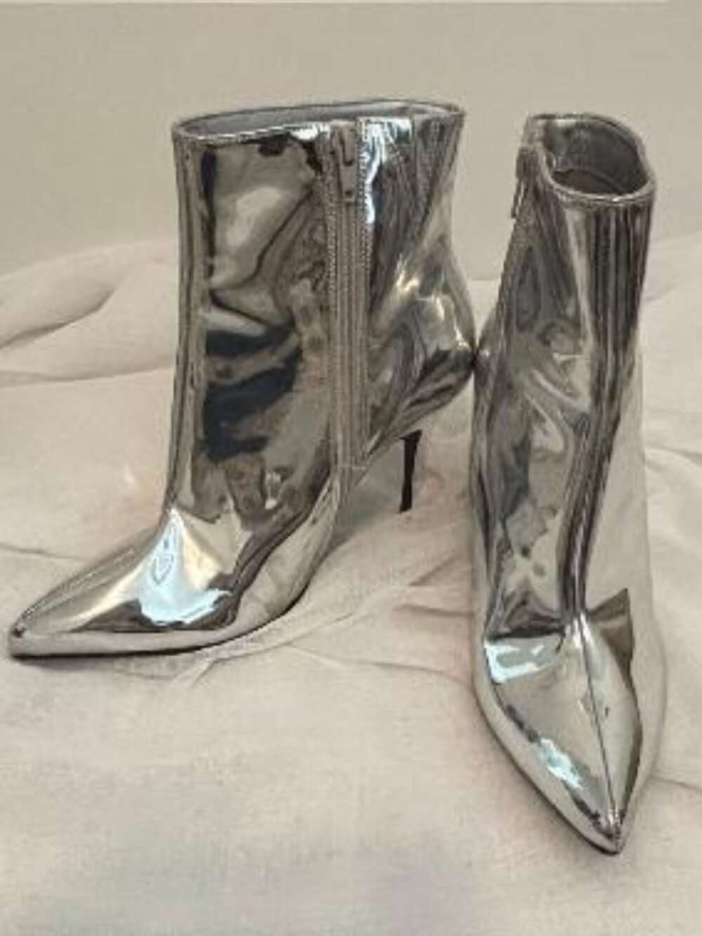 A New Day Metallic Silver pointed toe Stiletto Ankle Booties Size 7
